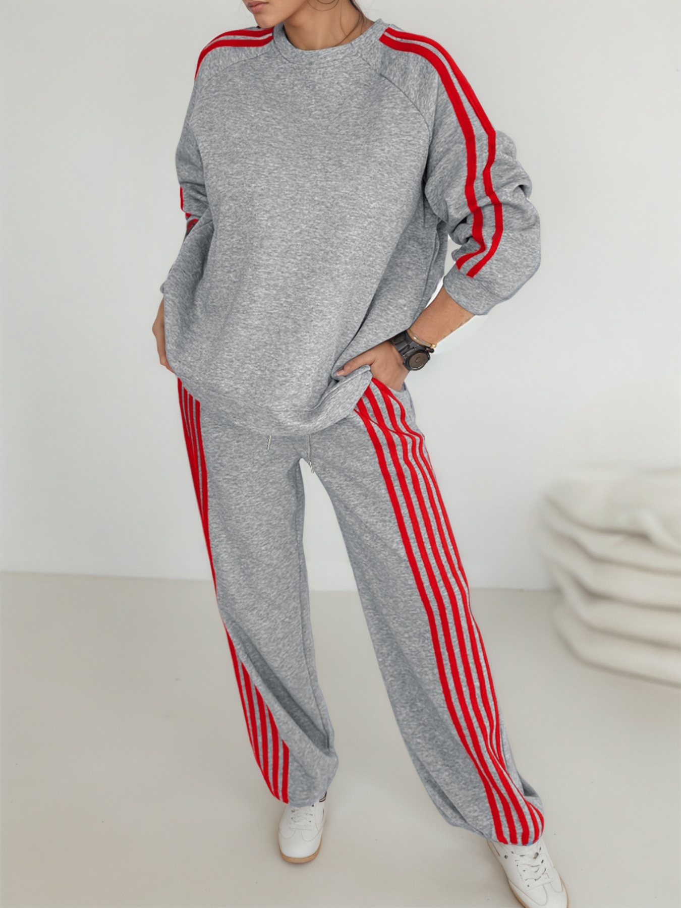 Casual Striped Sweatshirt and Pants Set