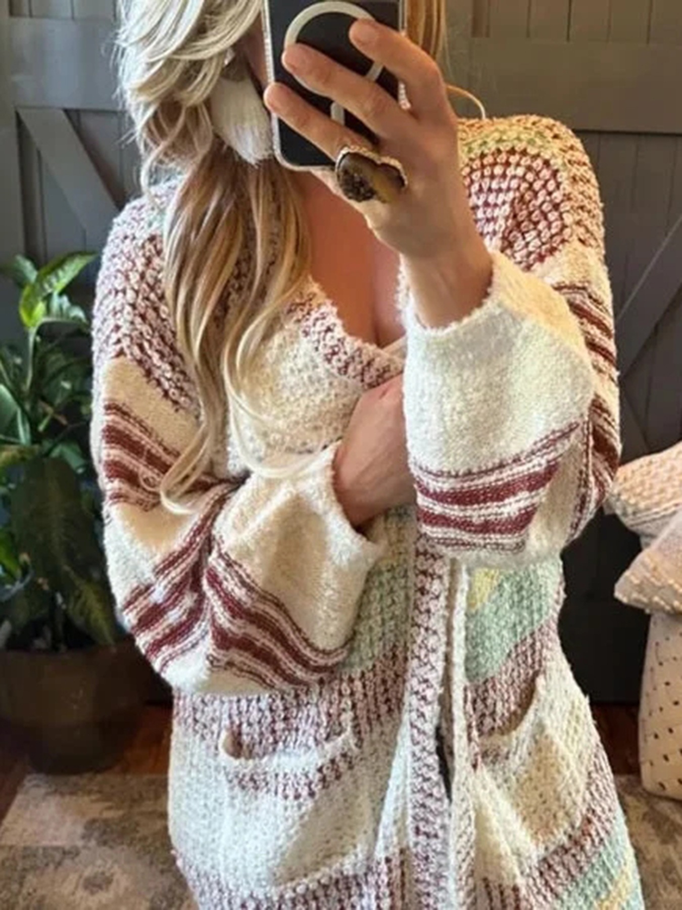 Striped Open Front Longline Cardigan