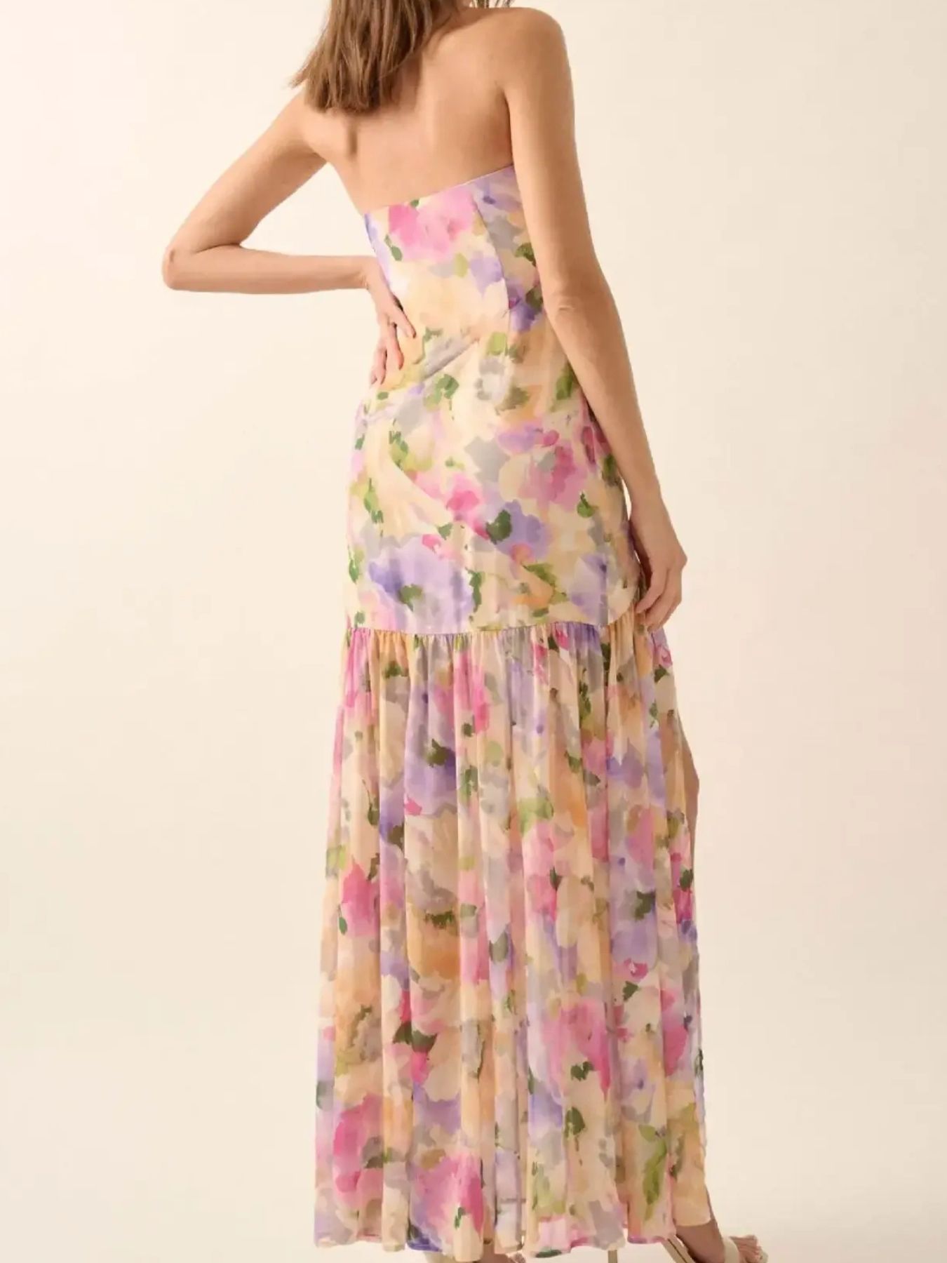 Strapless Floral Maxi Dress with Side Slit