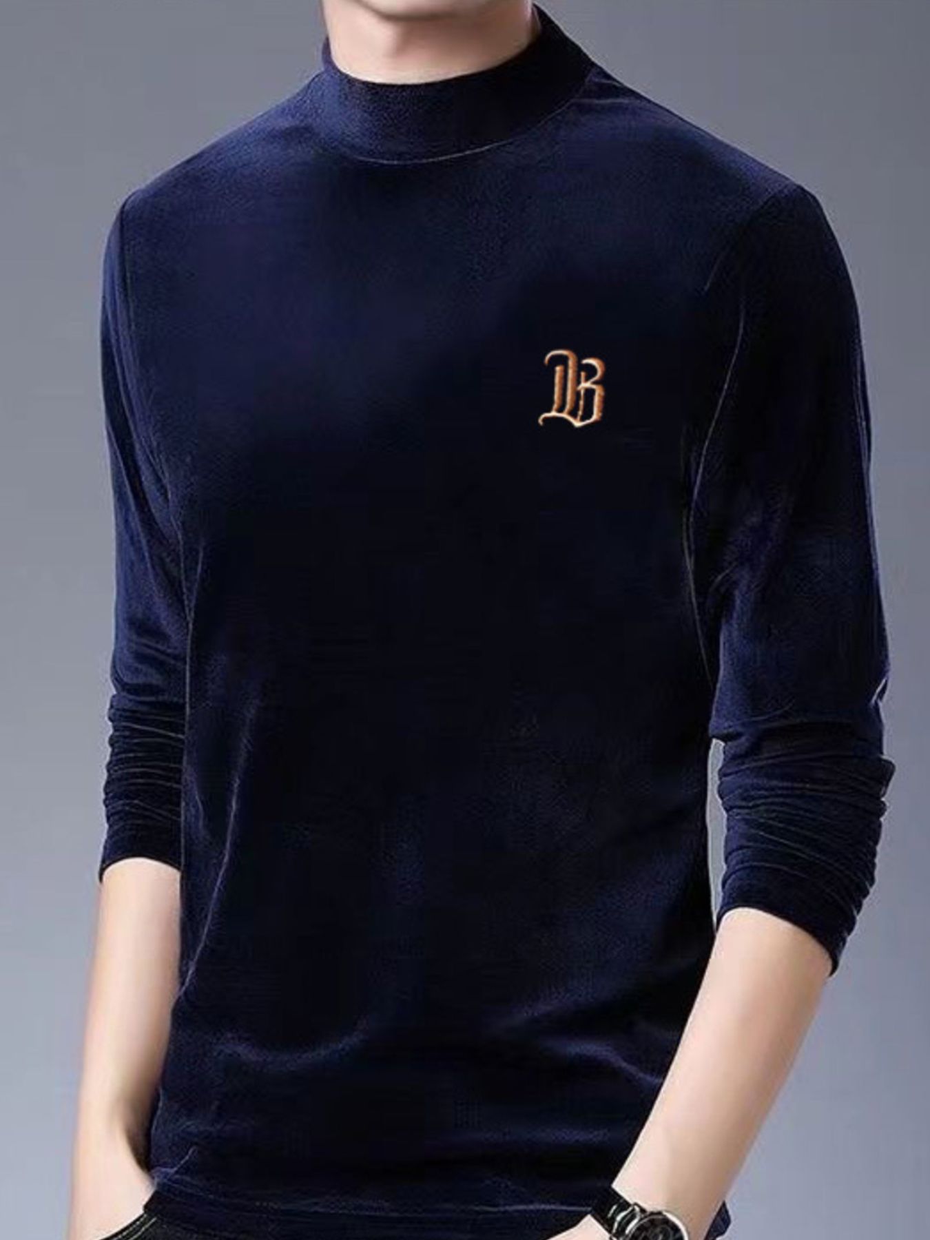 Men's Plus Size Mock Neck Long Sleeve Top