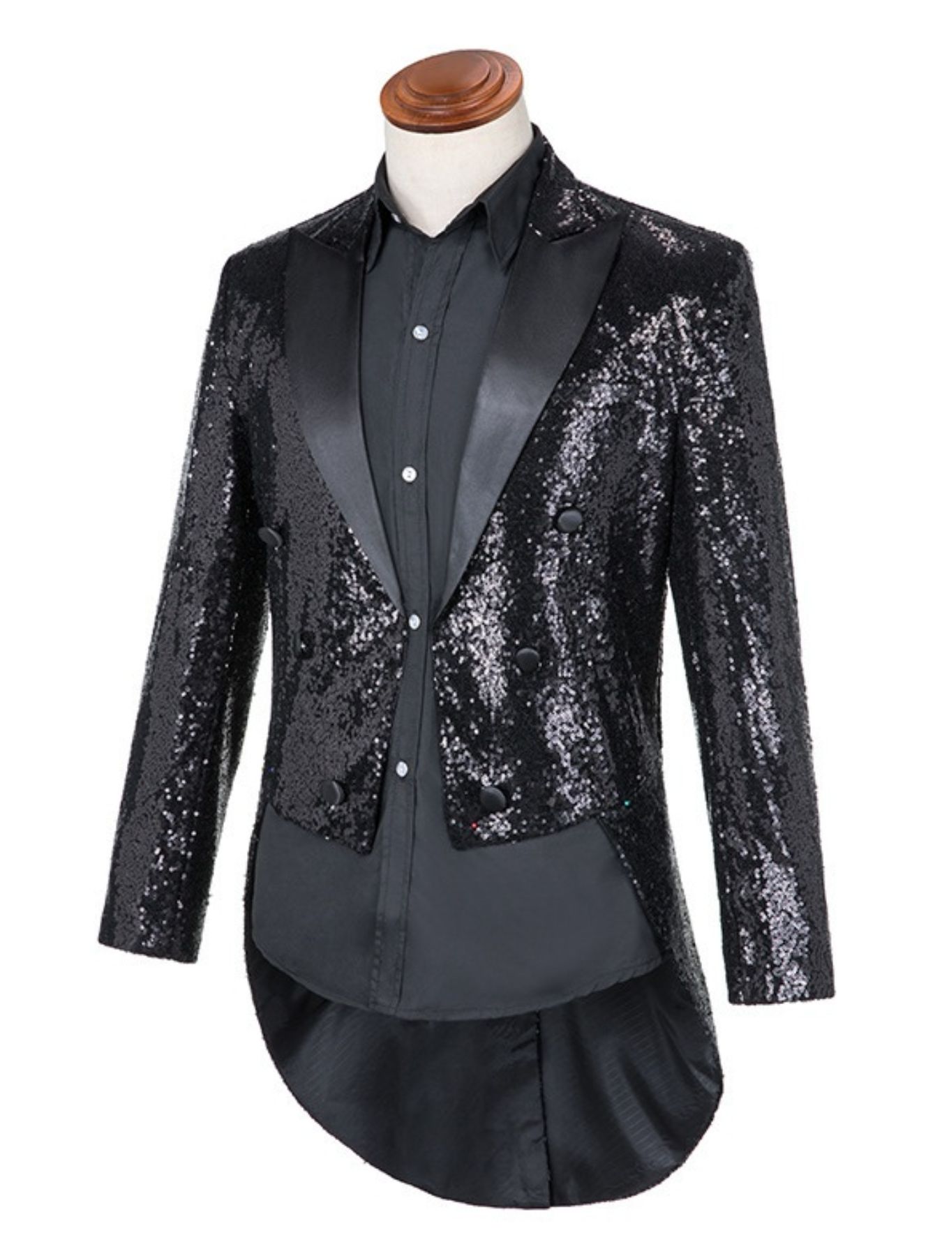 Men's Plus Size Sequin Button Up Long Sleeve Tailcoat Blazer