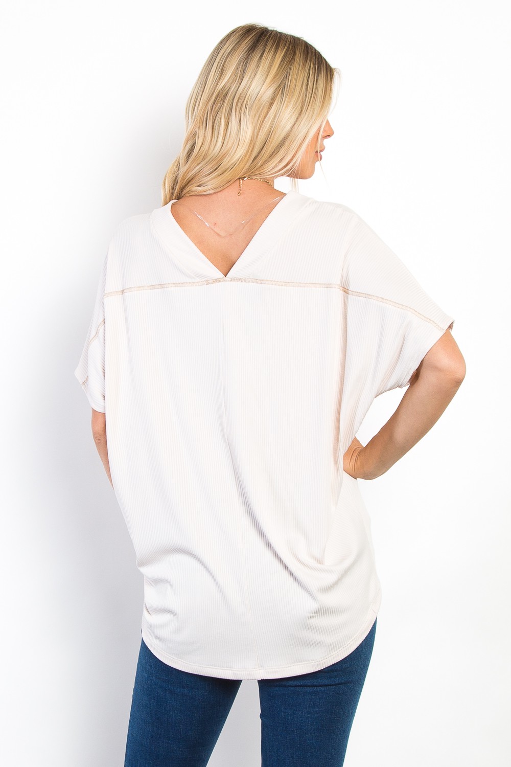 Full Size V-Neck Short Sleeve Ribbed Top