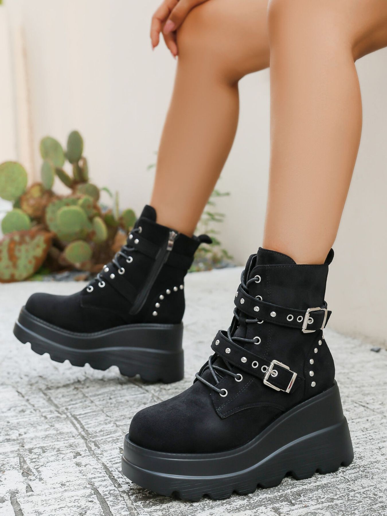Lace Up Platform Wedge Boots