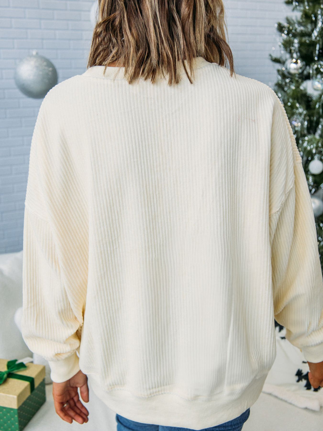 Merry Little Thing Corded Letter Graphic Ribbed Sweatshirt