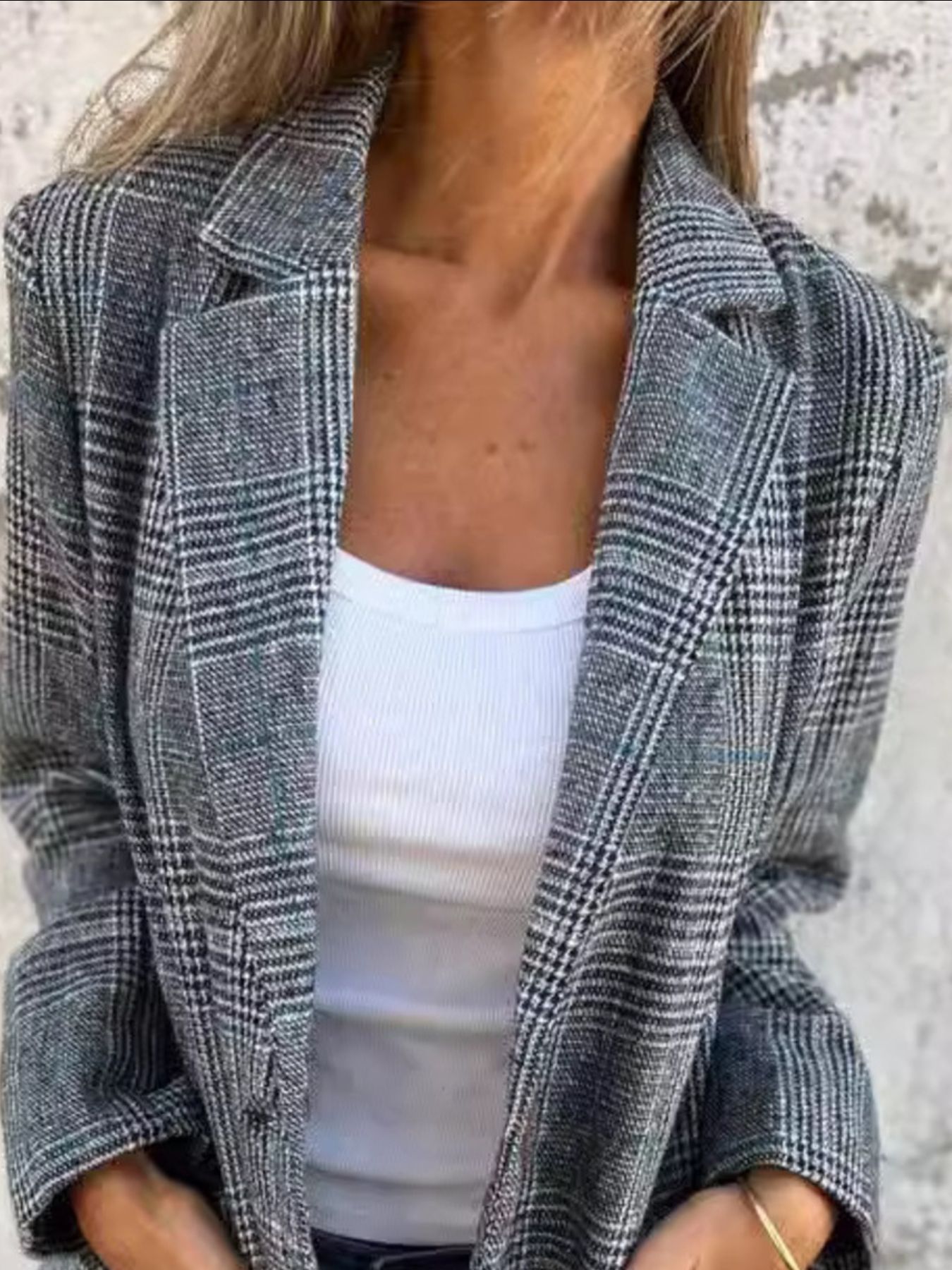 Full Size Plaid Single-Breasted Long Sleeve Blazer Plus Size