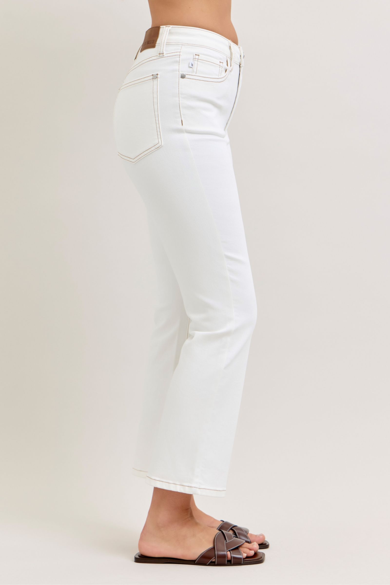 Contrast Stitching Cropped Flare Jeans