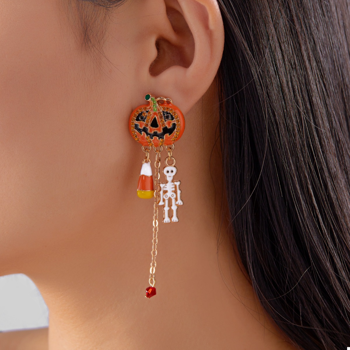 Halloween Pumpkin Drop Chain Earrings