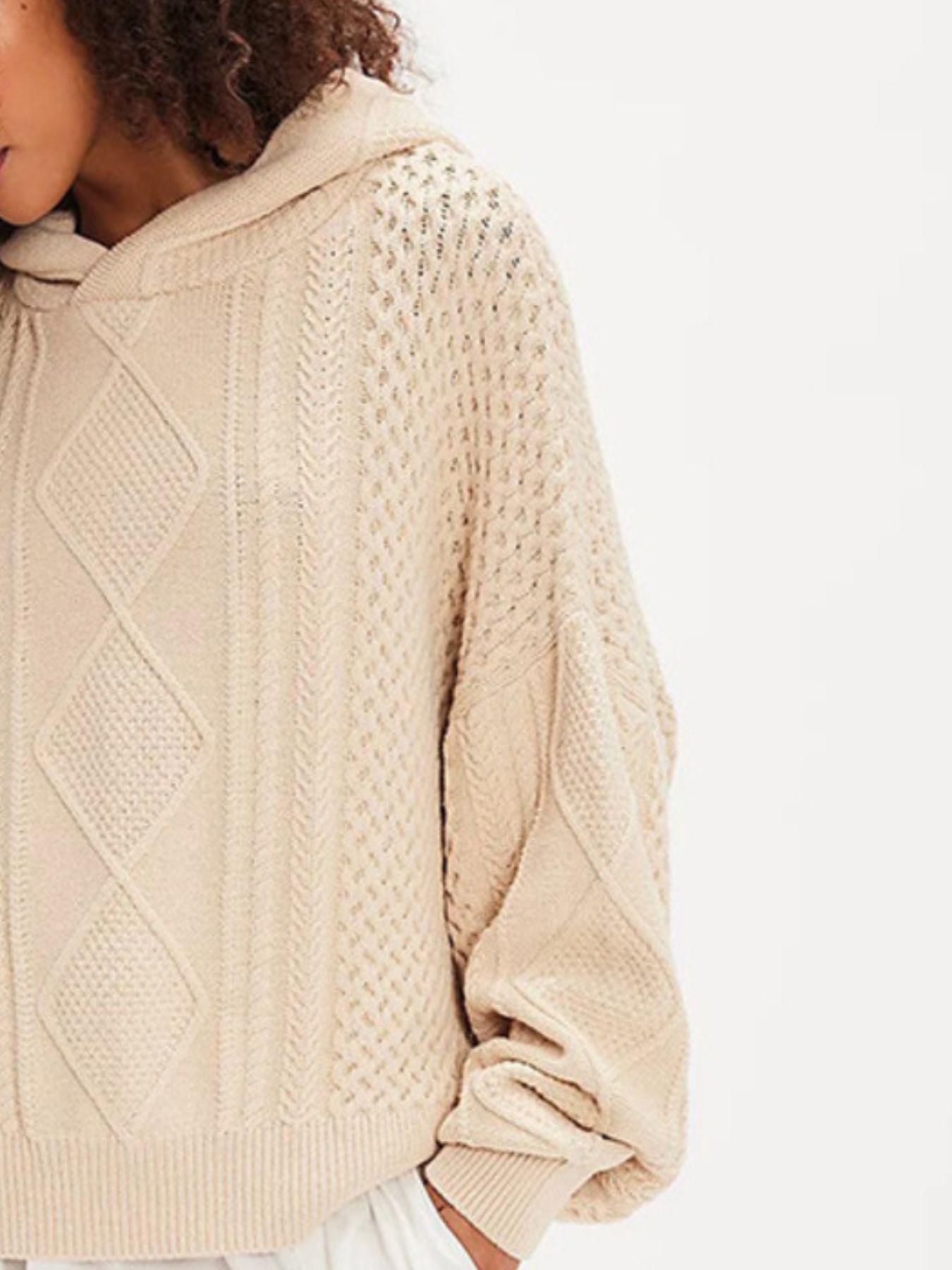 Texture Knit Long Sleeve Hooded Sweater