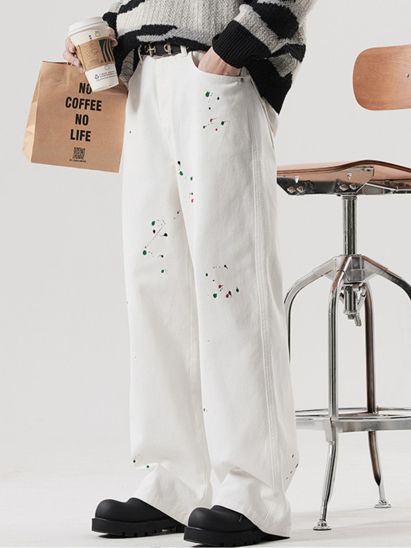 Men's Splatter-Paint Wide-Leg Jeans