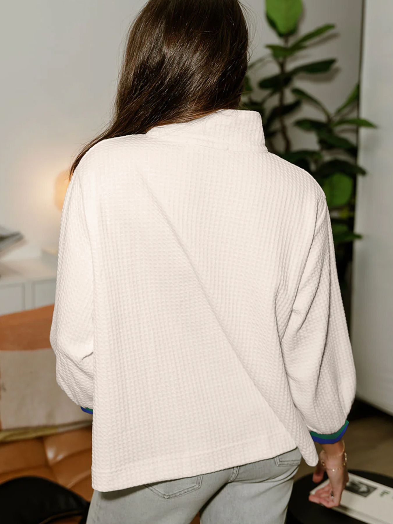 Textured Waffle Knit Half-Zip Sweatshirt