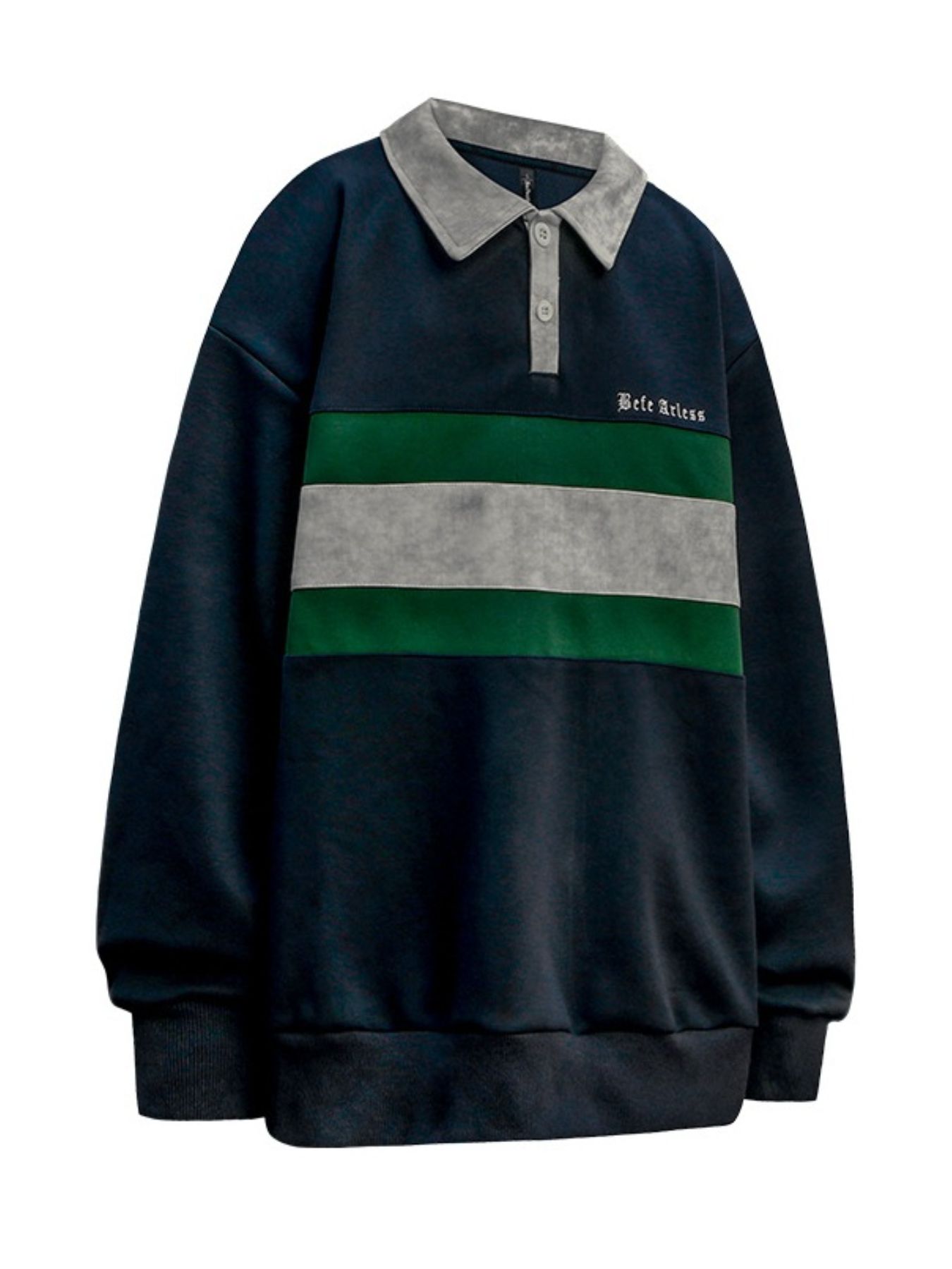 Men's Contrast Striped Button Detail Long Sleeve Polo Sweatshirt