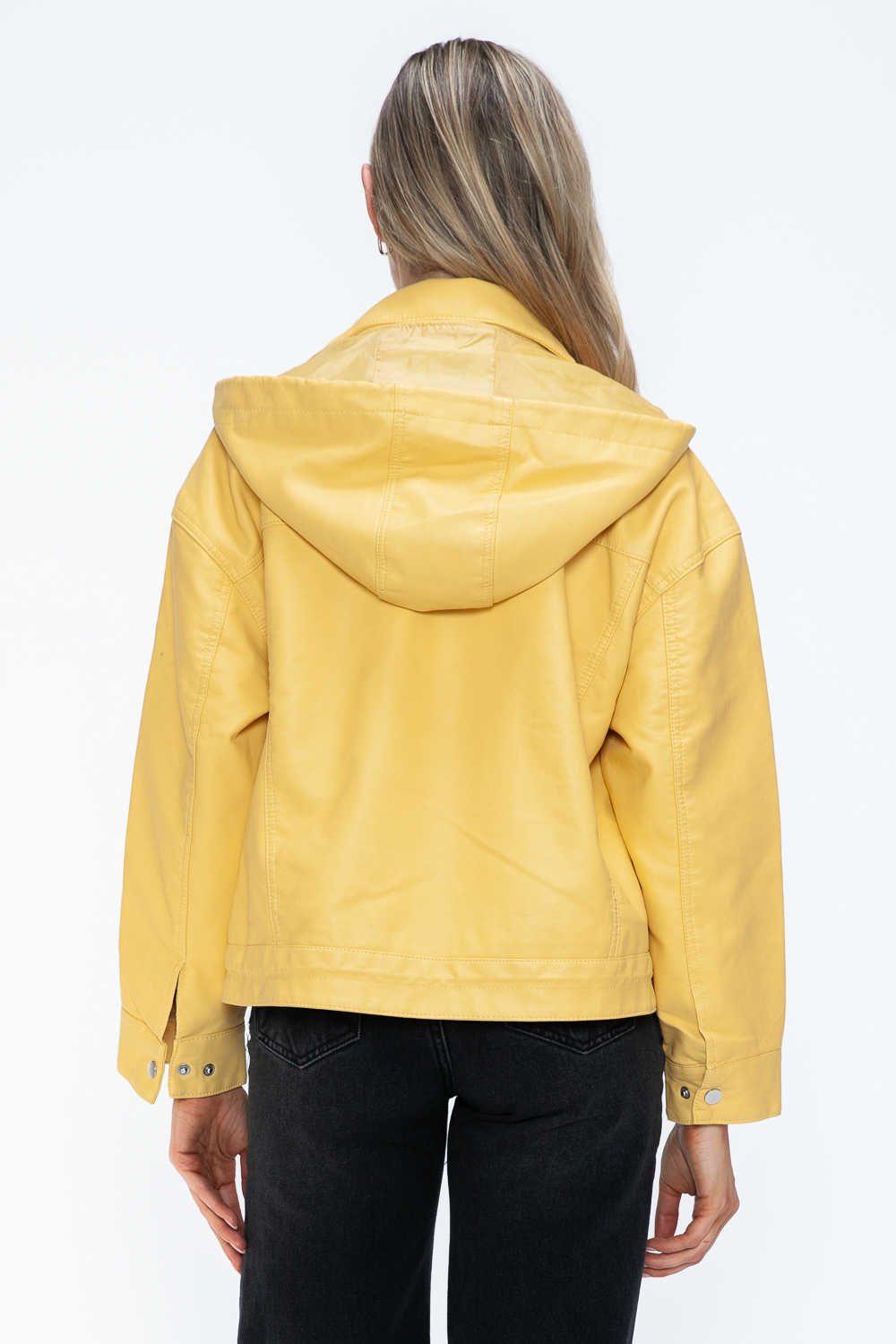 Drawstring Hem PU Leather Zip Up Jacket