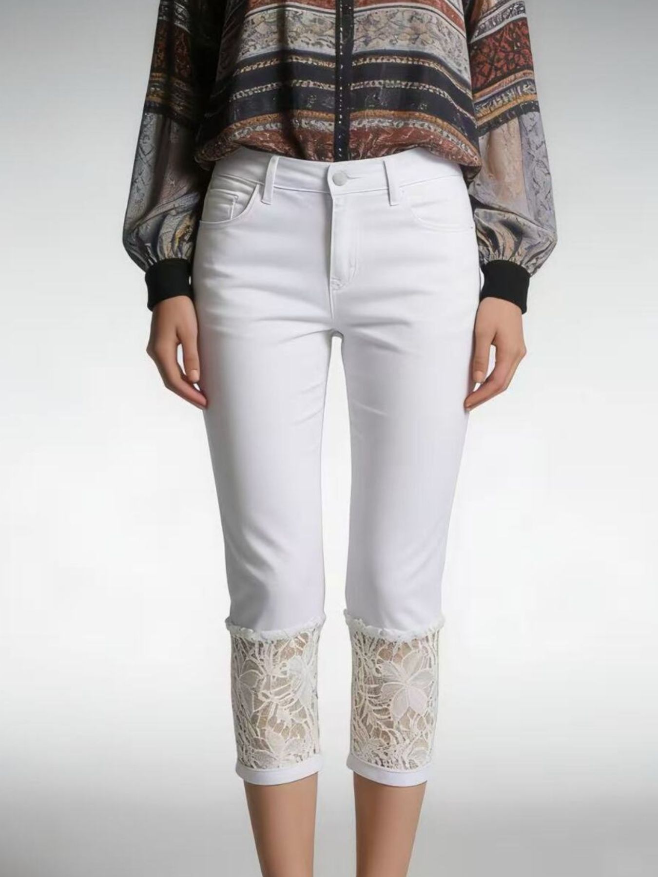 Full Size Lace Trimmed Capri Jeans Plus Size