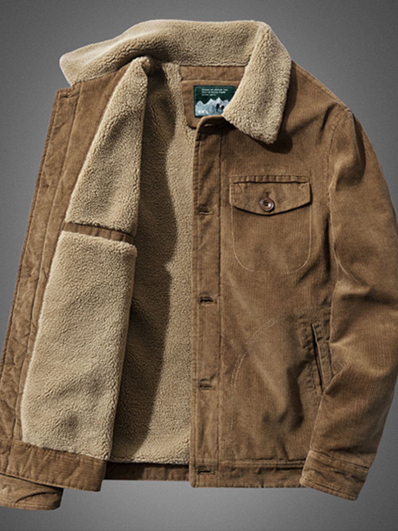 Men's Plus Size Sherpa Corduroy Button Up Jacket