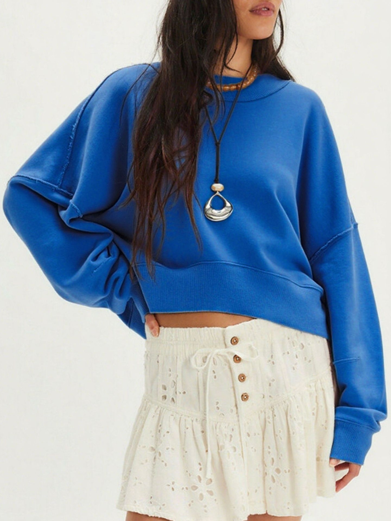 Exposed Seam Dropped Shoulder Sweatshirt