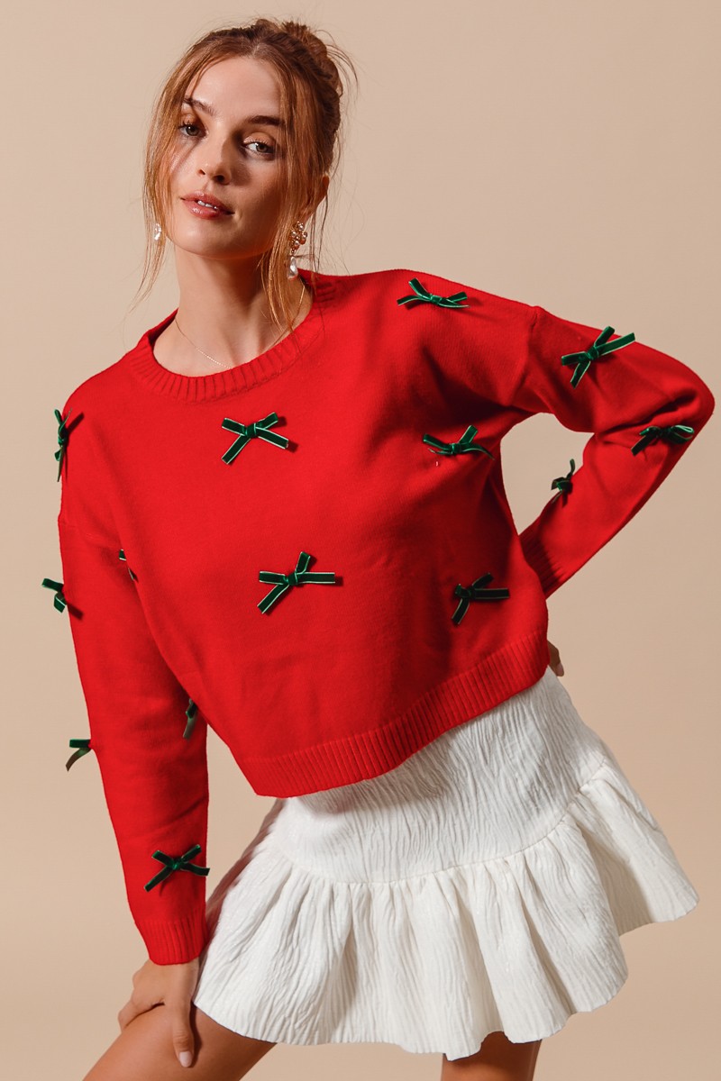 Ribbon Bow Applique Sweater