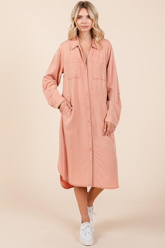 Button Down Long Sleeve Shirt Dress