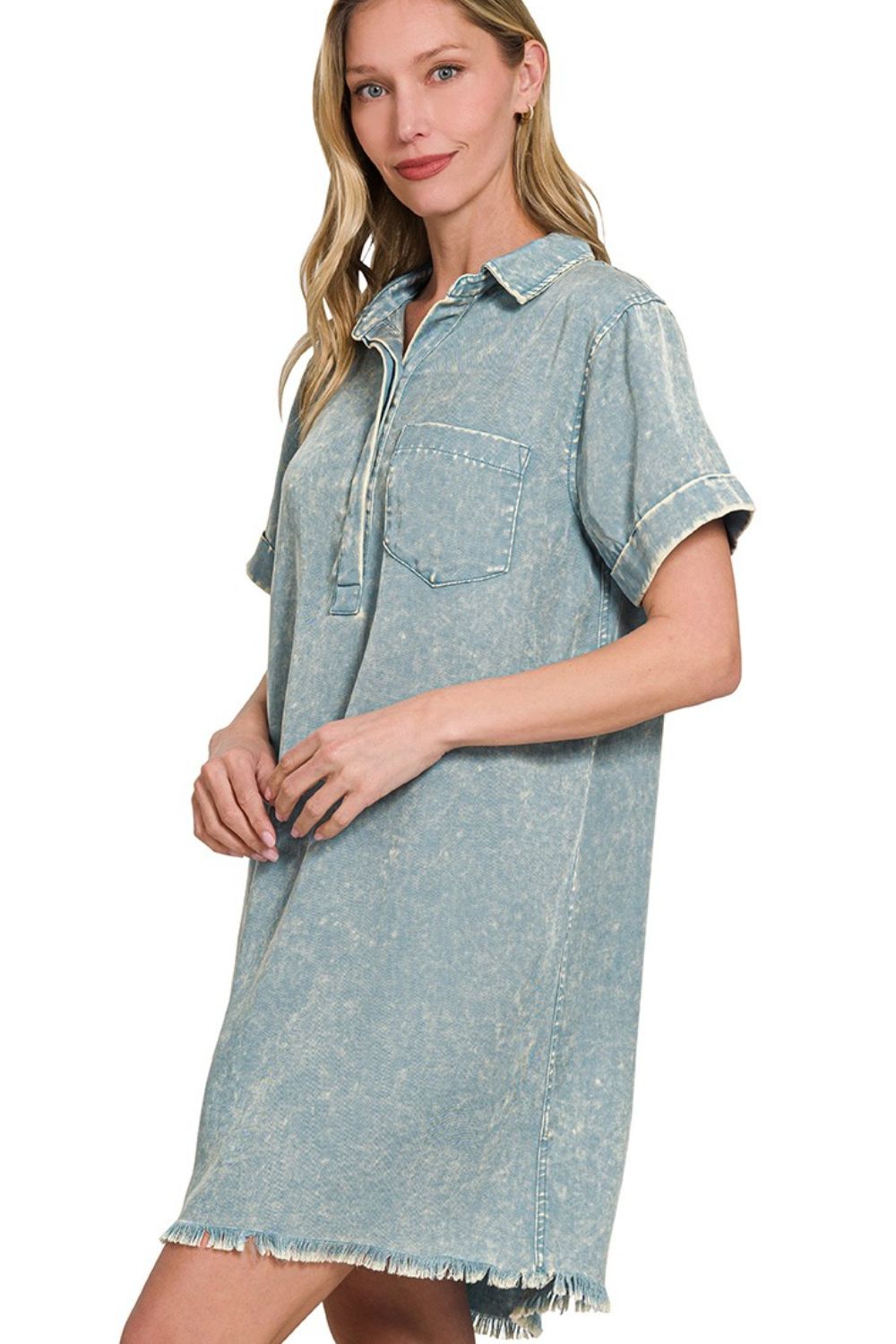 Tencel Mineral Washed Collared Shirts Dress
