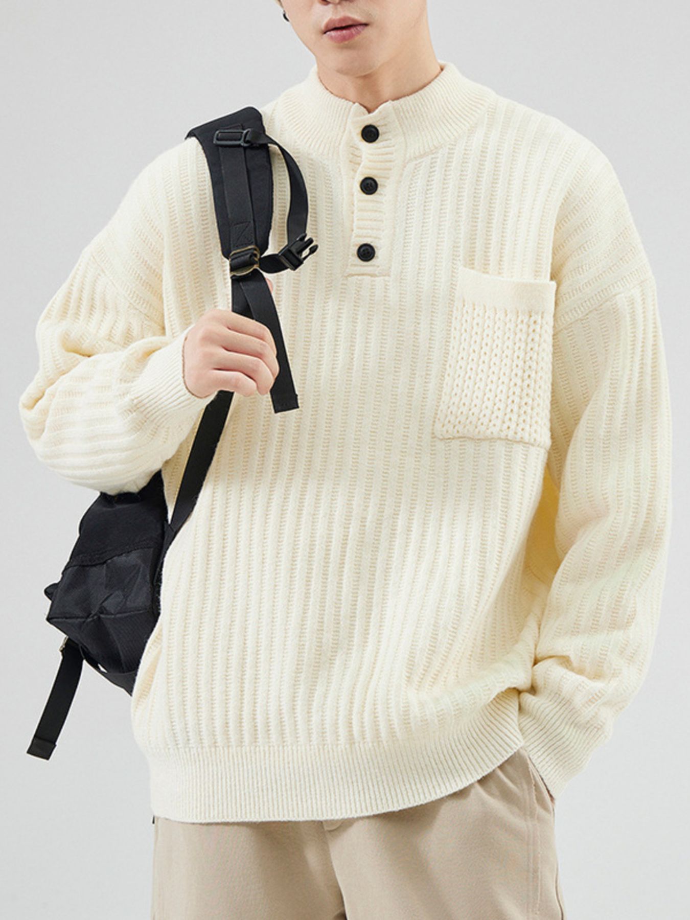 Men's Full Size Button Detail Long Sleeve Sweater Plus Size