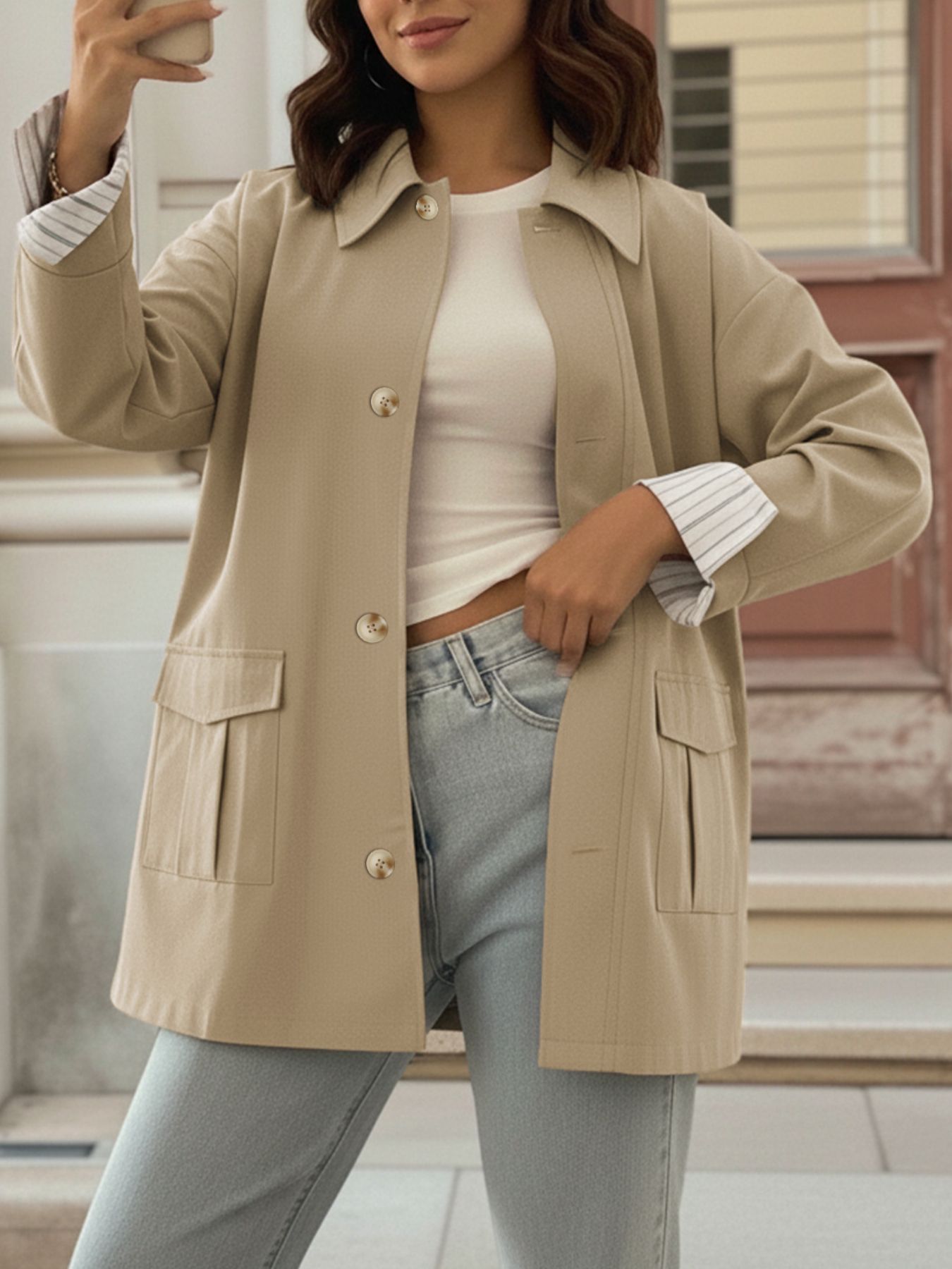 Button-Down Dropped Shoulder Outerwear