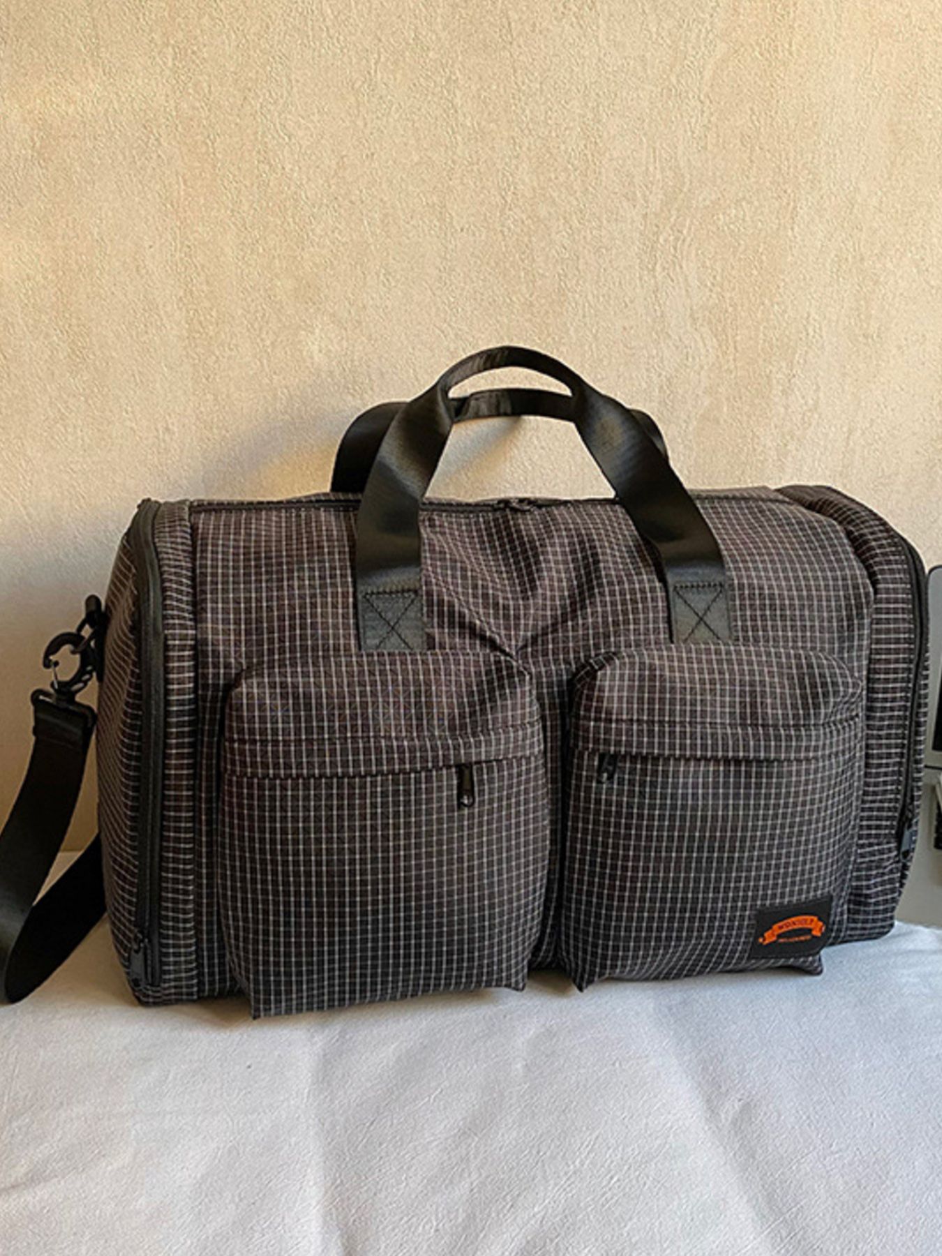 Plaid Duffel Bag with Multiple Pockets 3