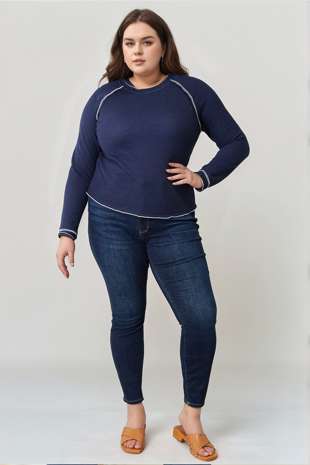 Long Raglan Sleeve Round Neck Top