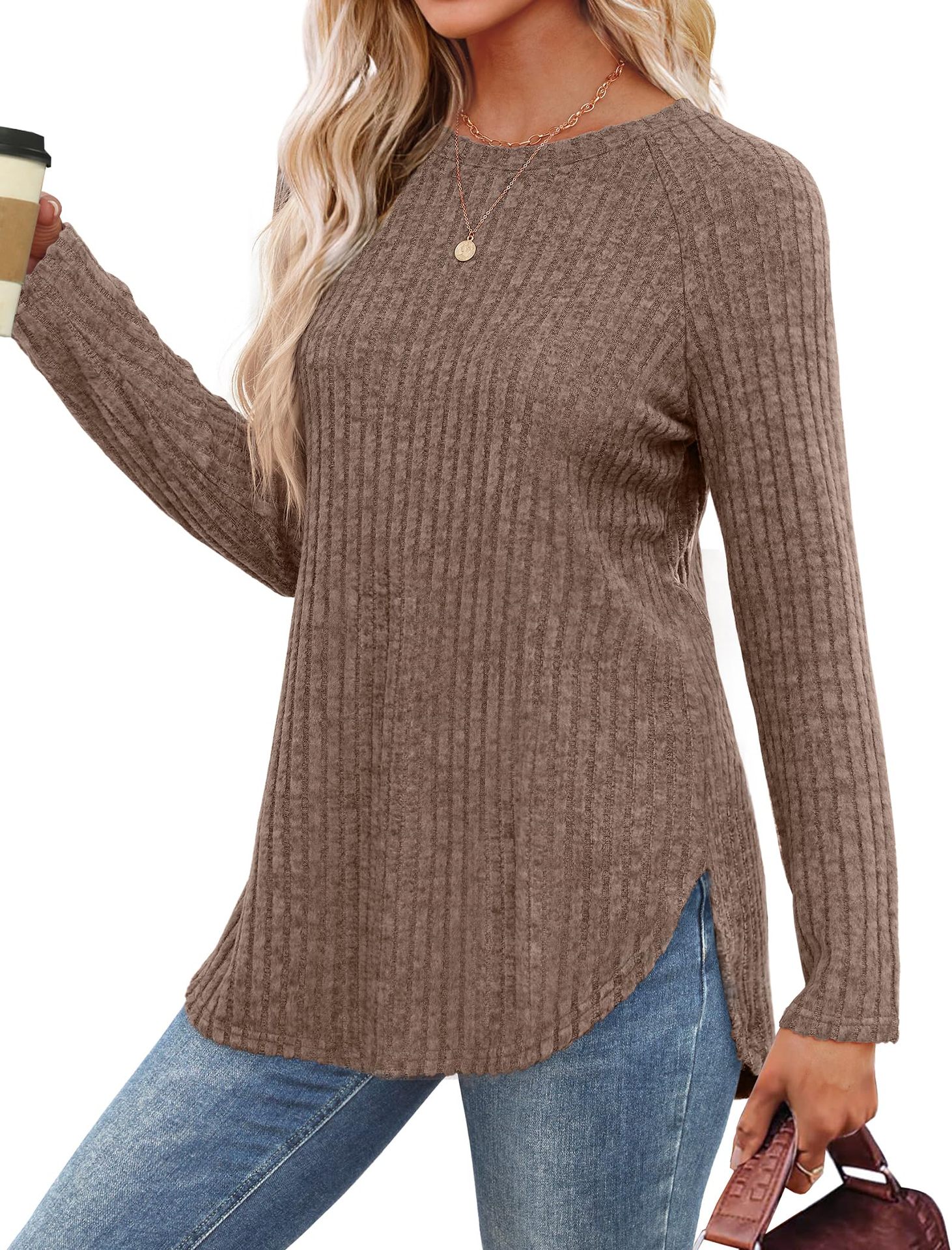 Casual Ribbed Knit Long Sleeve T-Shirt