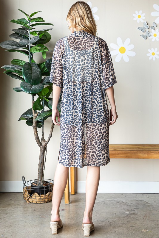 Full Size Leopard Open Front Cardigan Plus Size