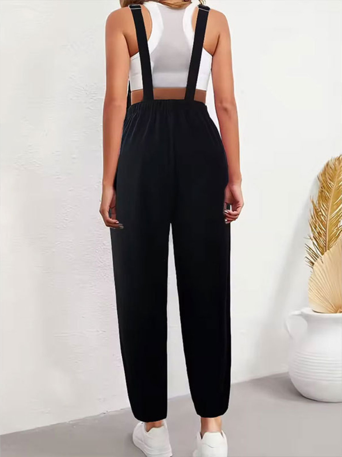 Embroidered Sunflower Wide Strap Overalls with Pockets