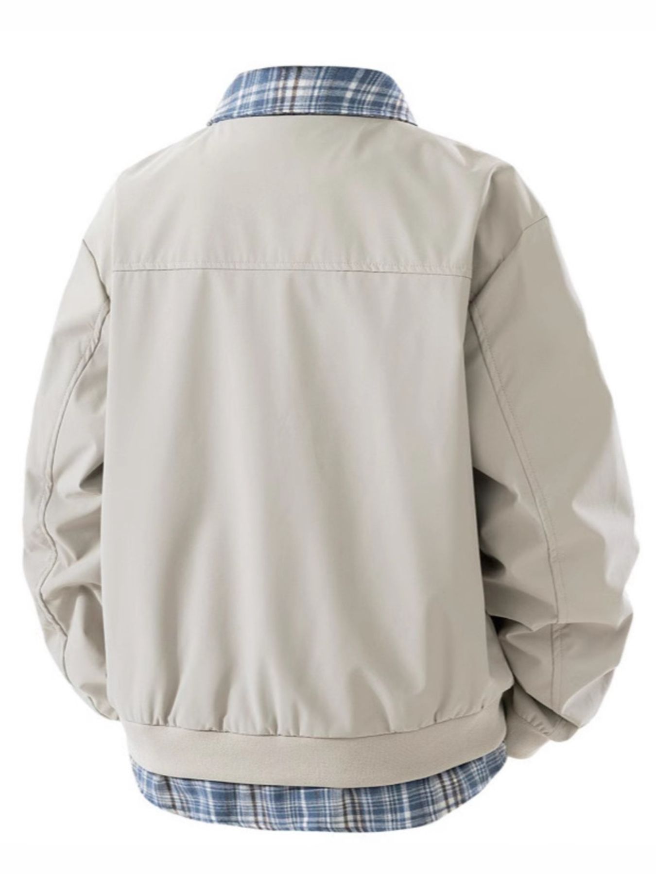 Men's Plus Size Plaid Trim Long Sleeve Jacket