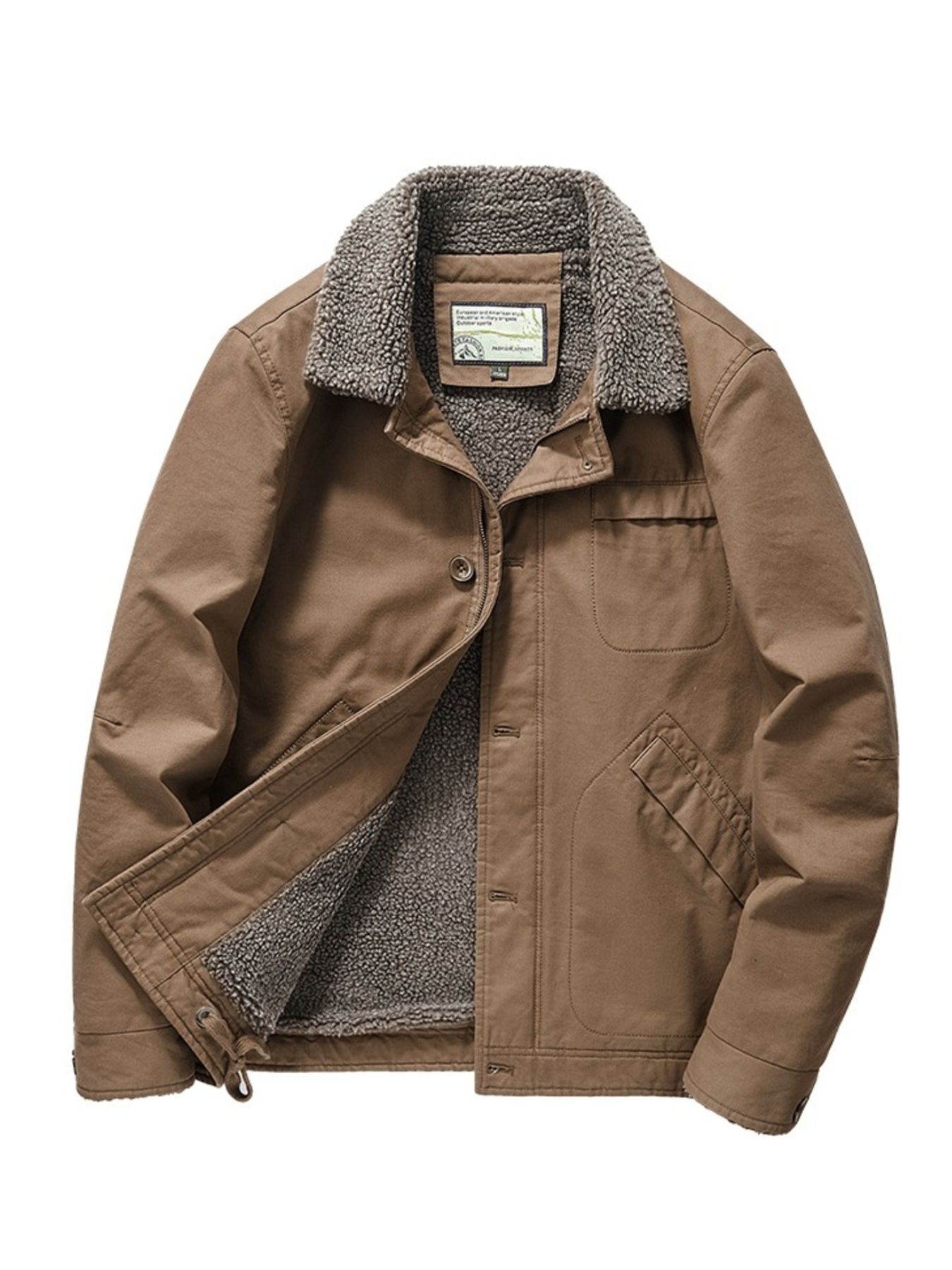 Men's Plus Size Sherpa Collar Button Up Jacket