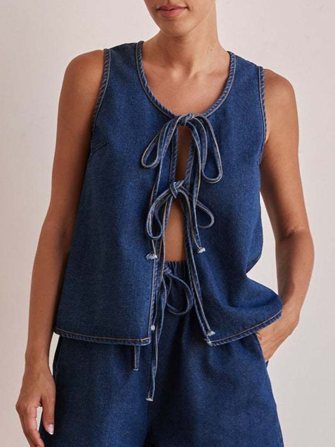 Tie Front Denim Vest