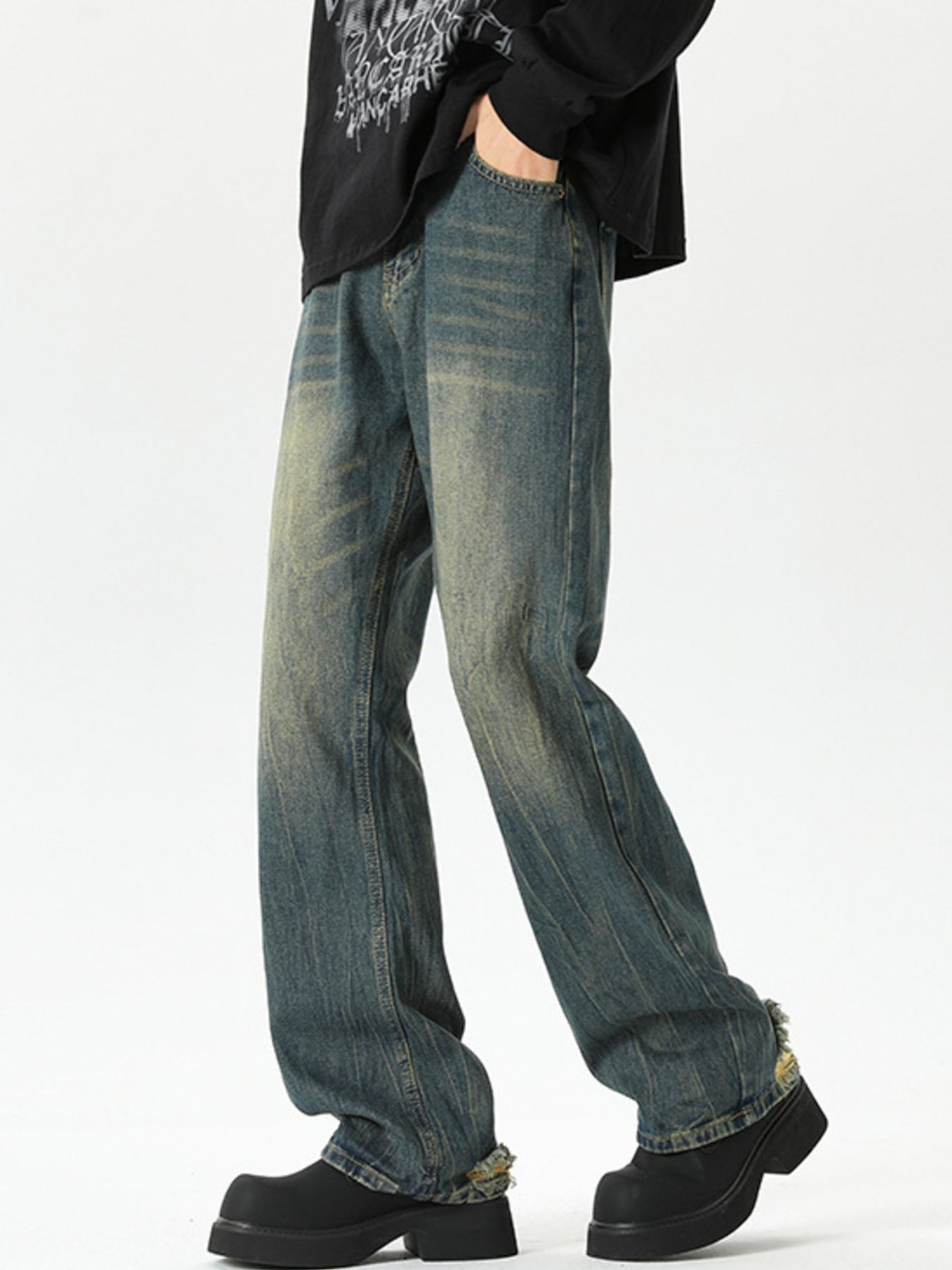 Men's Plus Size Vintage Wash Wide Leg Jeans