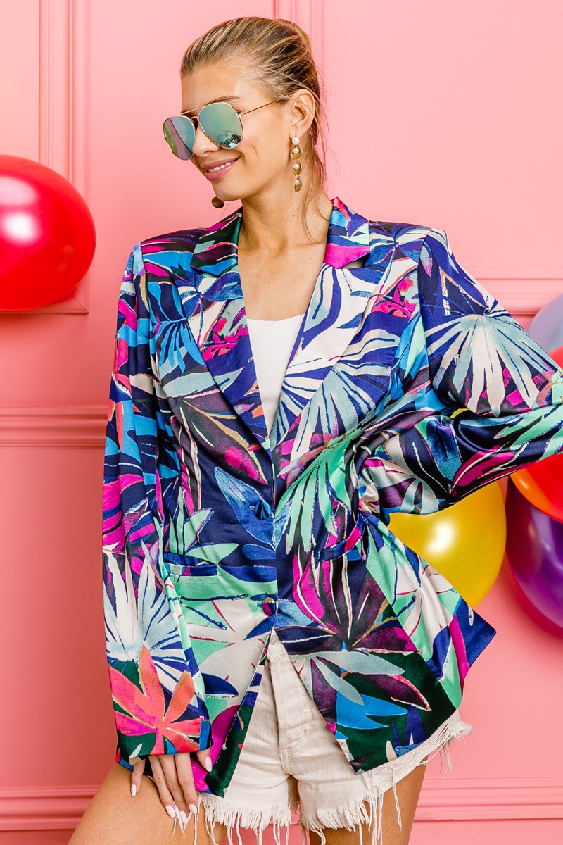 Thin Satin Tropical Single Blazer