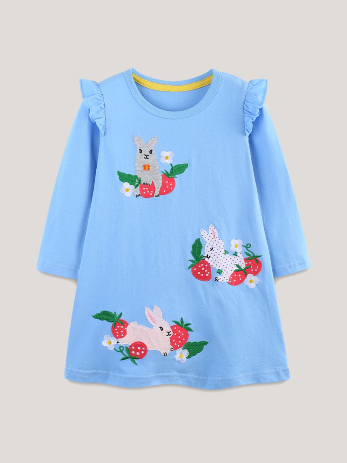 Children's Cute Rabbit & Strawberry Long Sleeve Dress