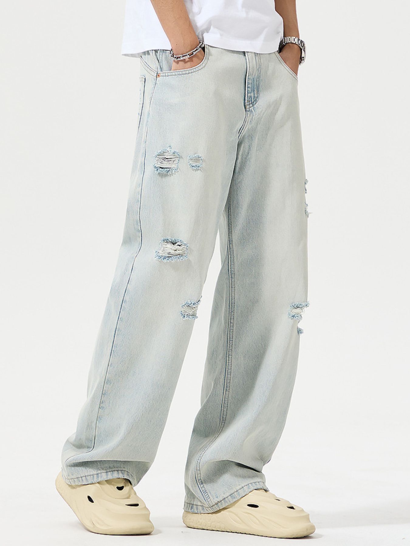 Men's Full Size Distressed Wide Leg Jeans Plus Size