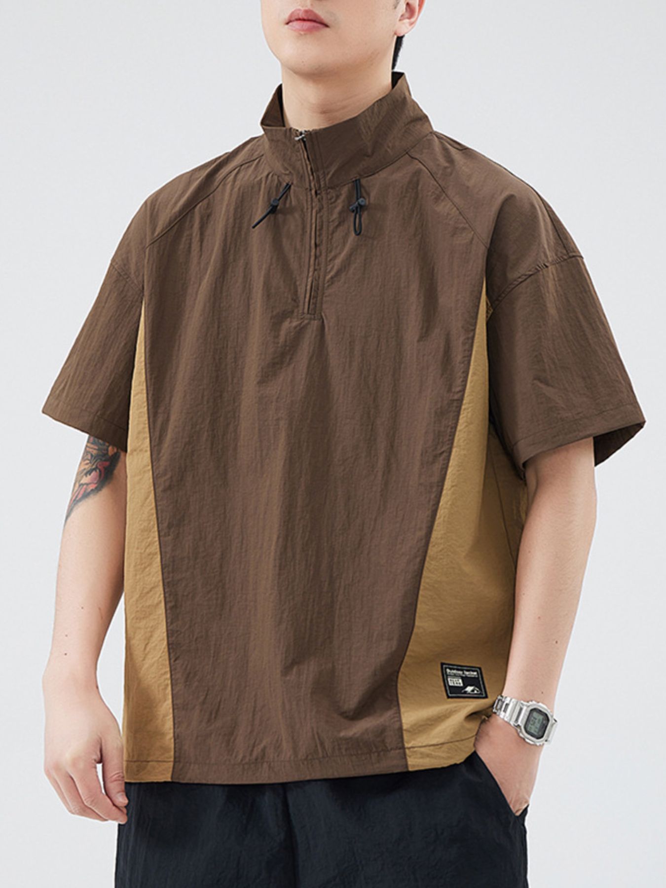 Men's Plus Size Outdoor Color Block Pullover Top