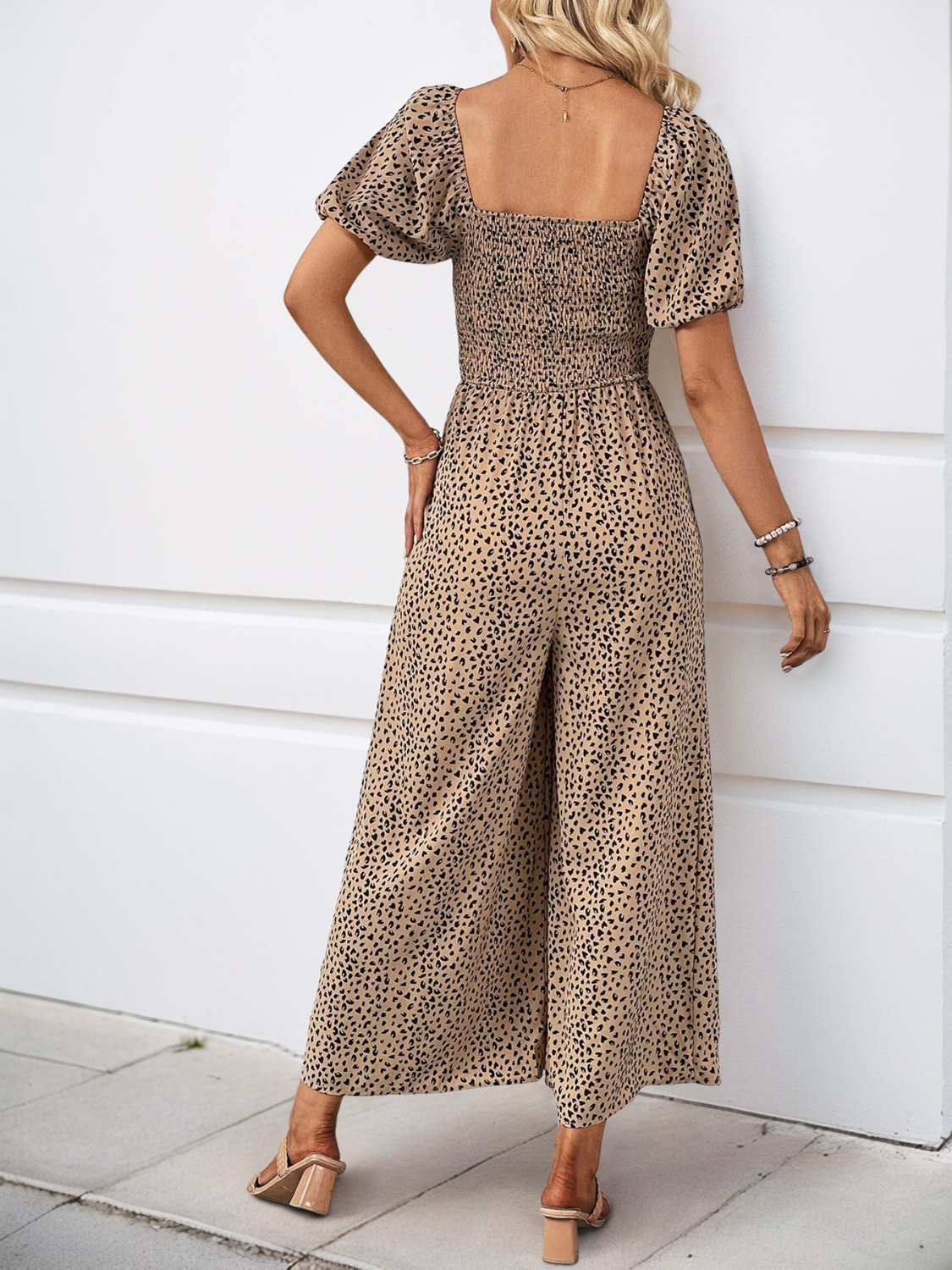 Printed Square Neck Puff Sleeve Jumpsuit