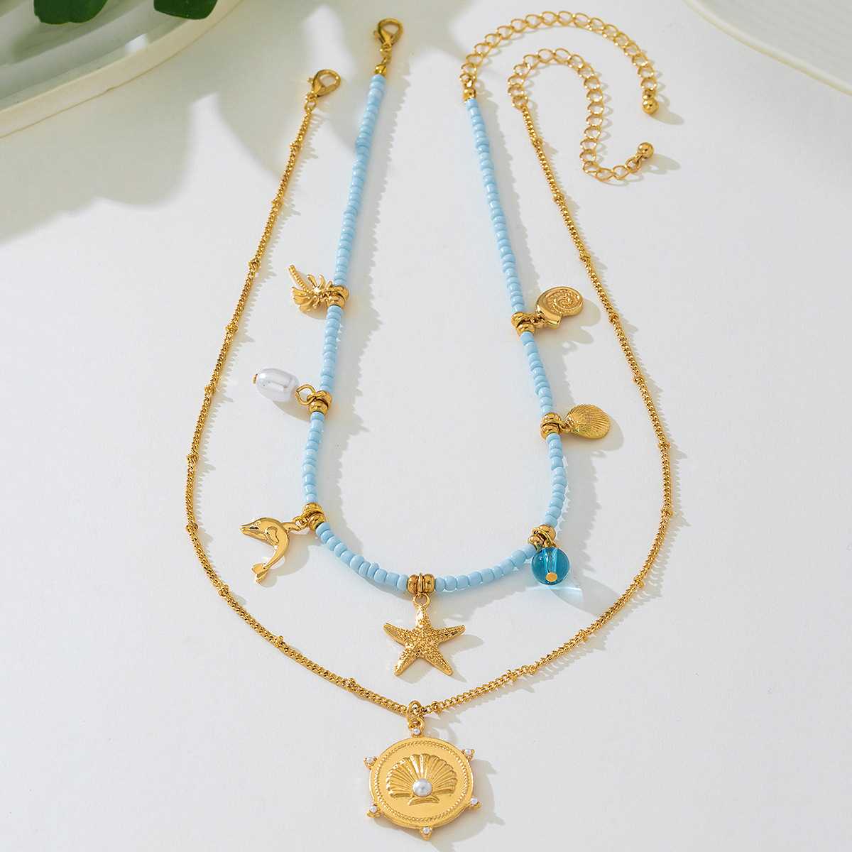 2-Piece Beaded Charm Necklace with Pendant