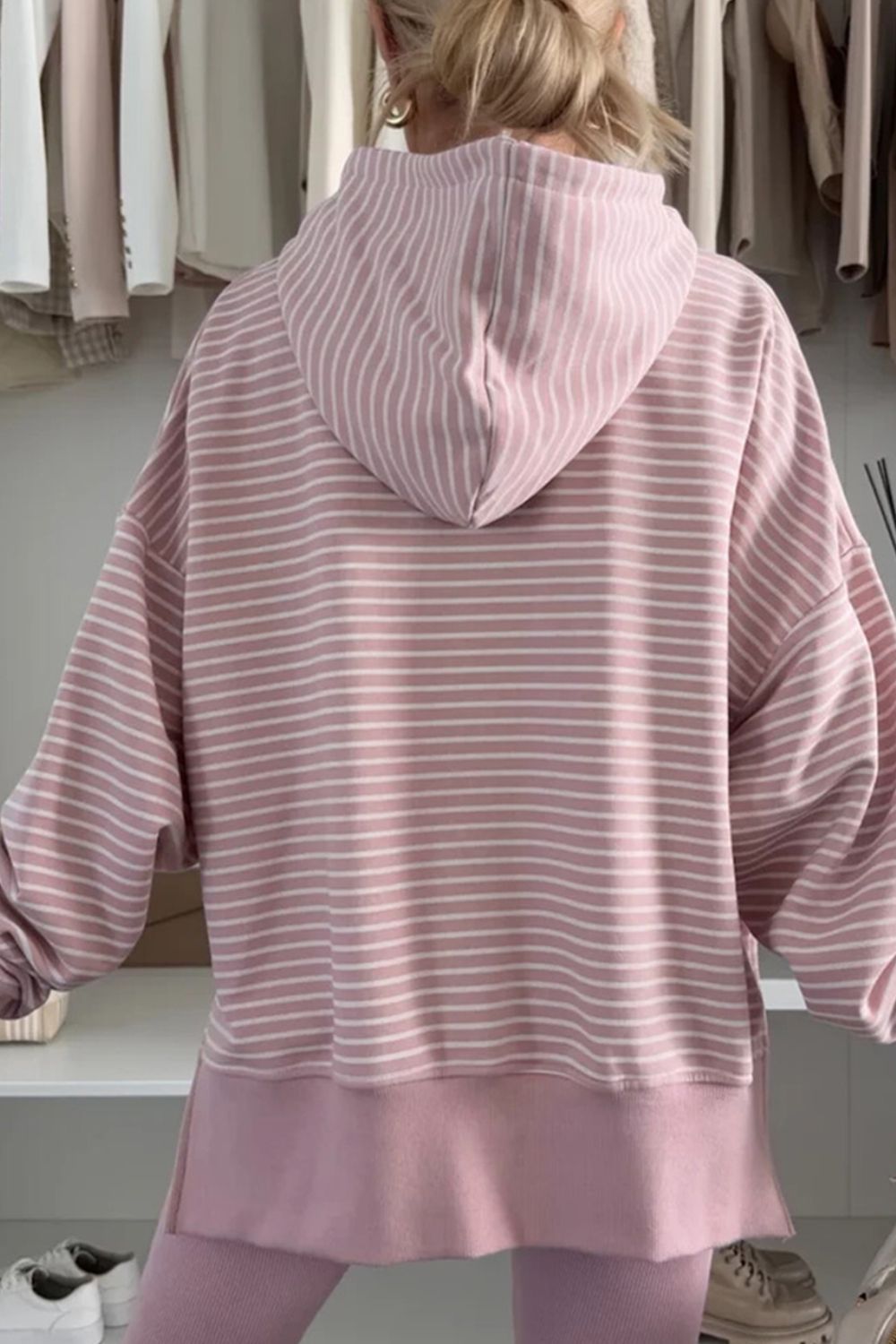 Side Slit Striped Oversized Hoodie