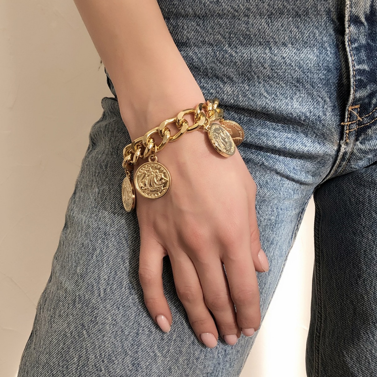 18K Gold-Plated Coin Charm Bracelet