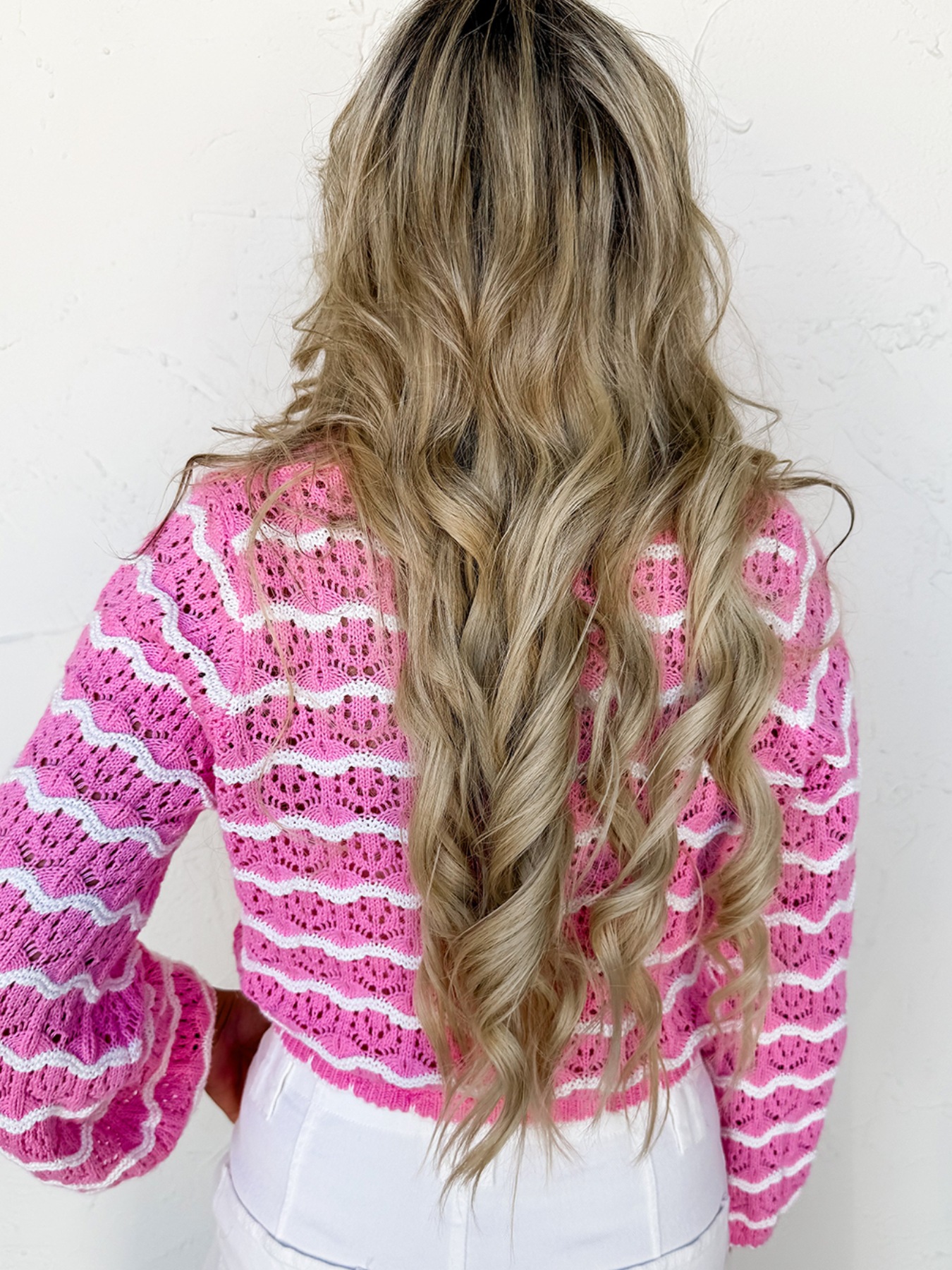 Striped Crochet Tie-Front Cardigan