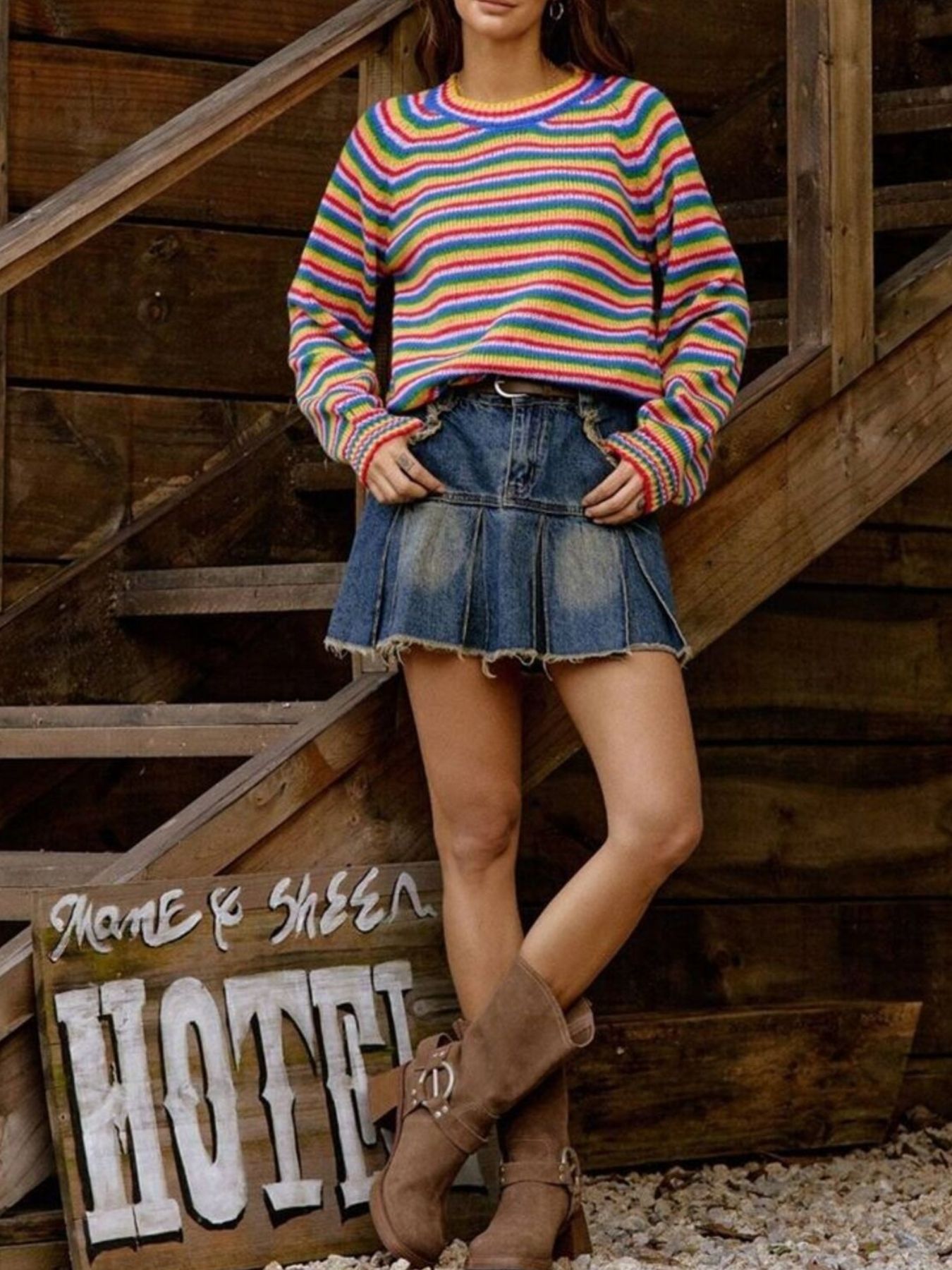 Rainbow Striped Pullover Sweater