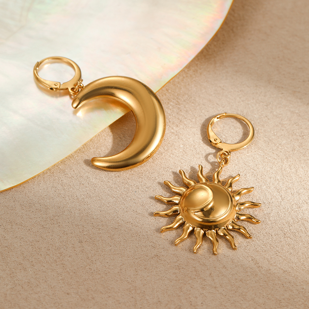 18K Gold-Plated Asymmetrical Sun & Moon Earrings