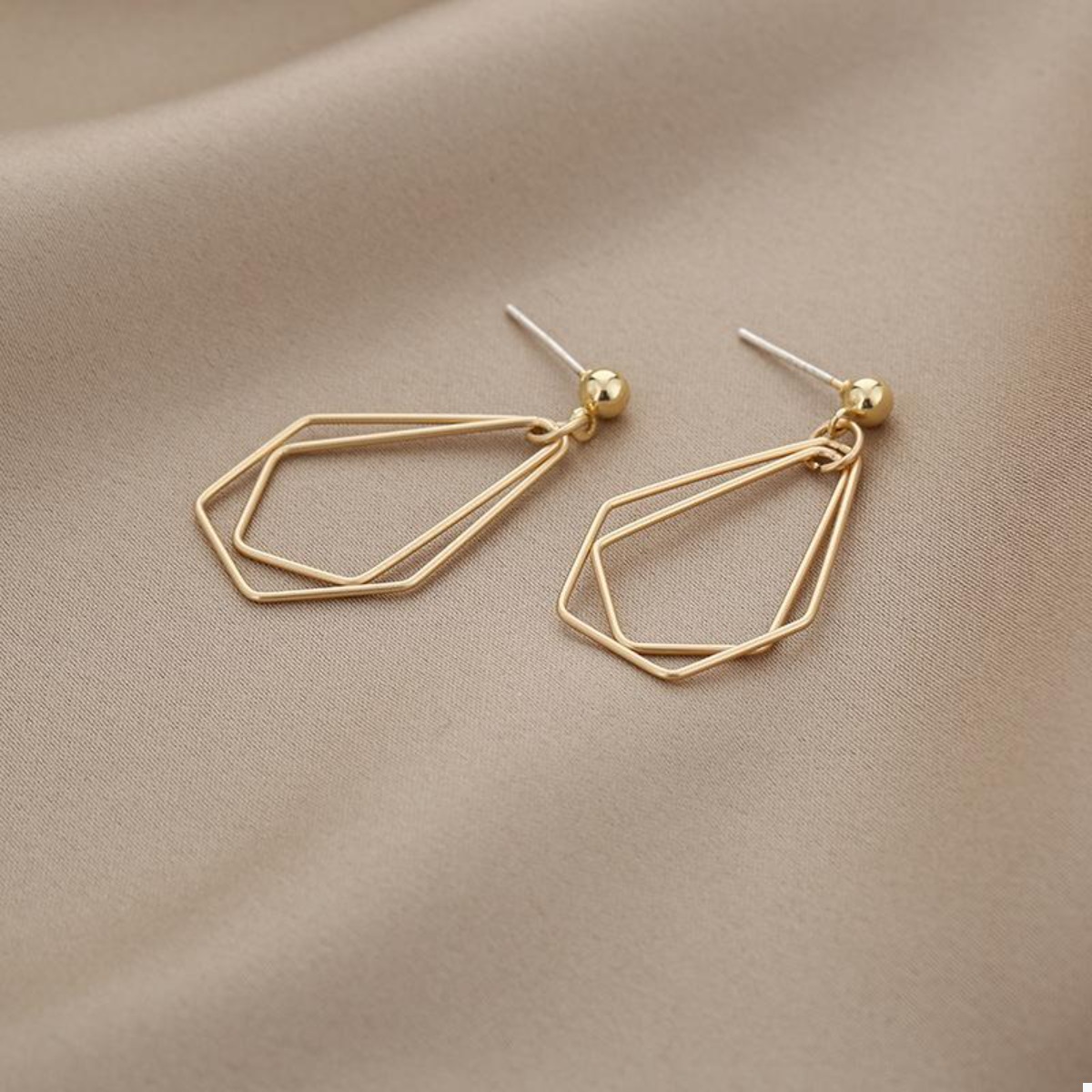18K Gold-Plated Alloy Geometric Wire Drop Earrings