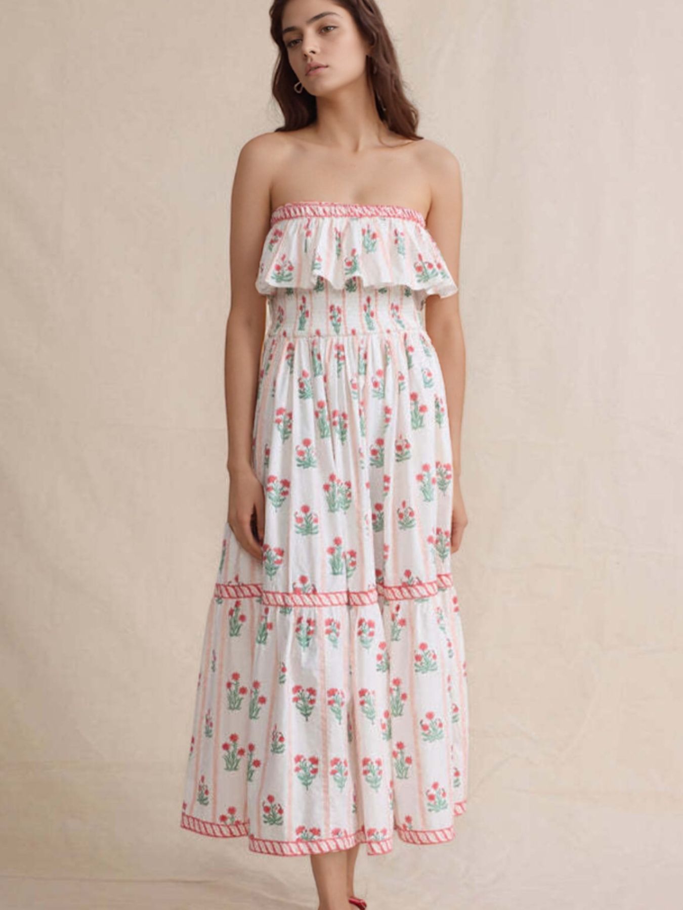 Floral Strapless Ruffle Dress