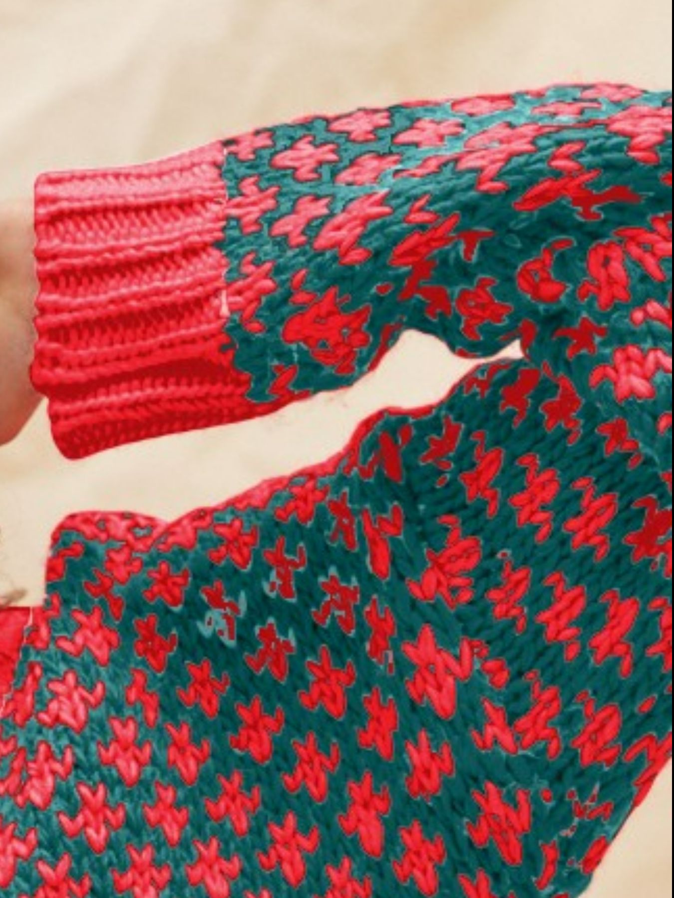 Color Block Textured Christmas Sweater V Neck Top