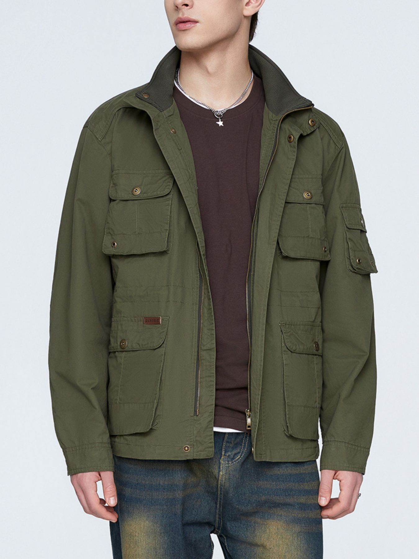 Men's Plus Size Multi-Pocket Zip Up Jacket