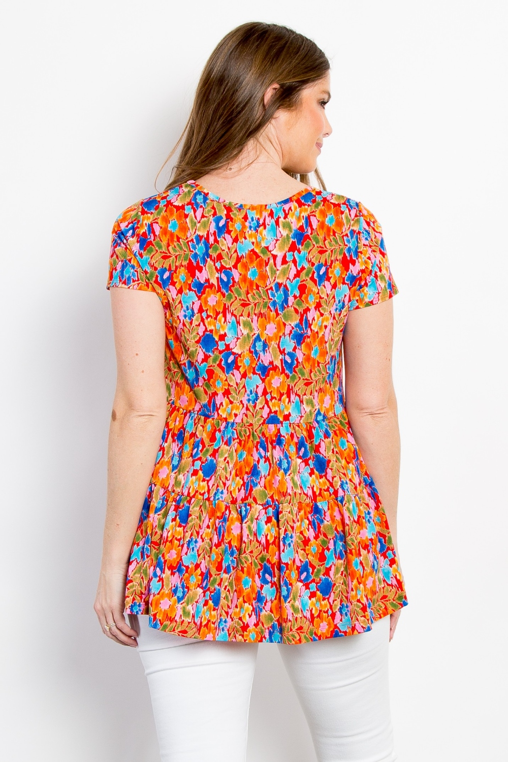 Full Size Floral Short Sleeve Babydoll Top