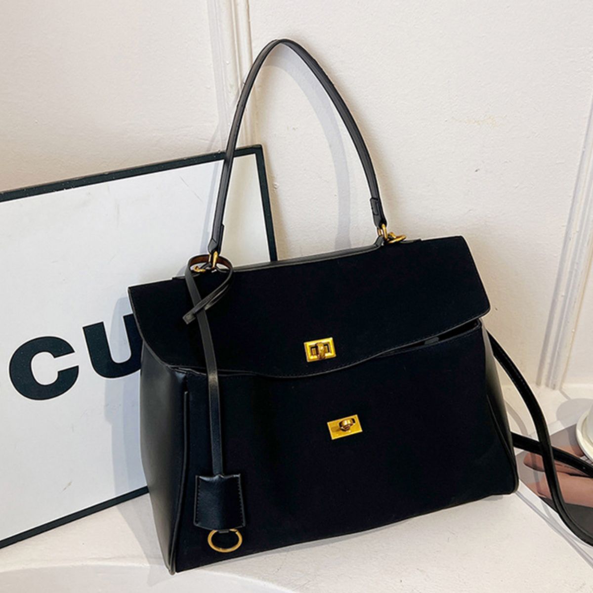 Solid Color Flap Crossbody Bag